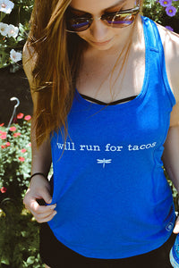 "will run for tacos" women's athletic tank